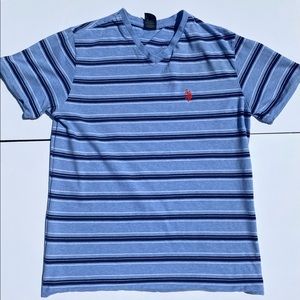 Light Blue Polo V-Neck Striped T-Shirt